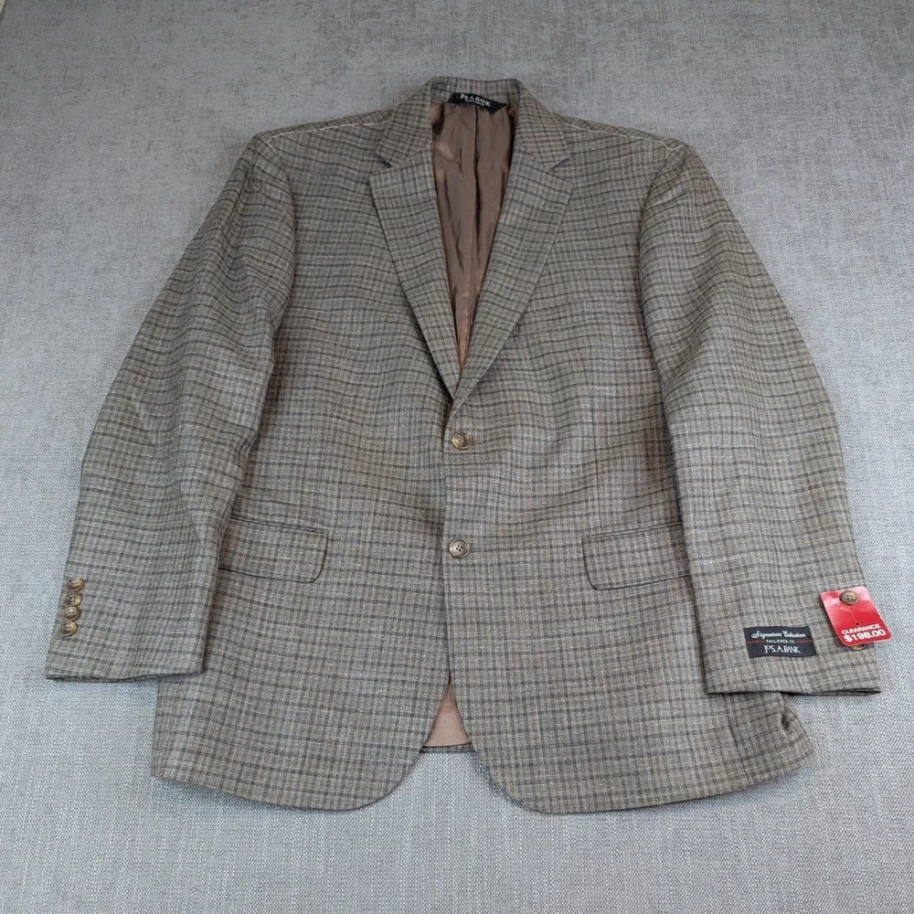 Jos A Bank Blazer Men 44 Brown Plaid Wool Silk Linen Signature Collection Jacket